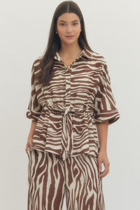 Sultry in Stripes + Tie Printed Top - Brown