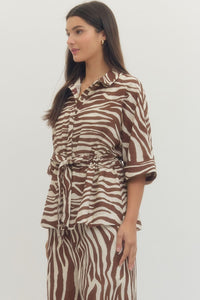 Sultry in Stripes + Tie Printed Top - Brown