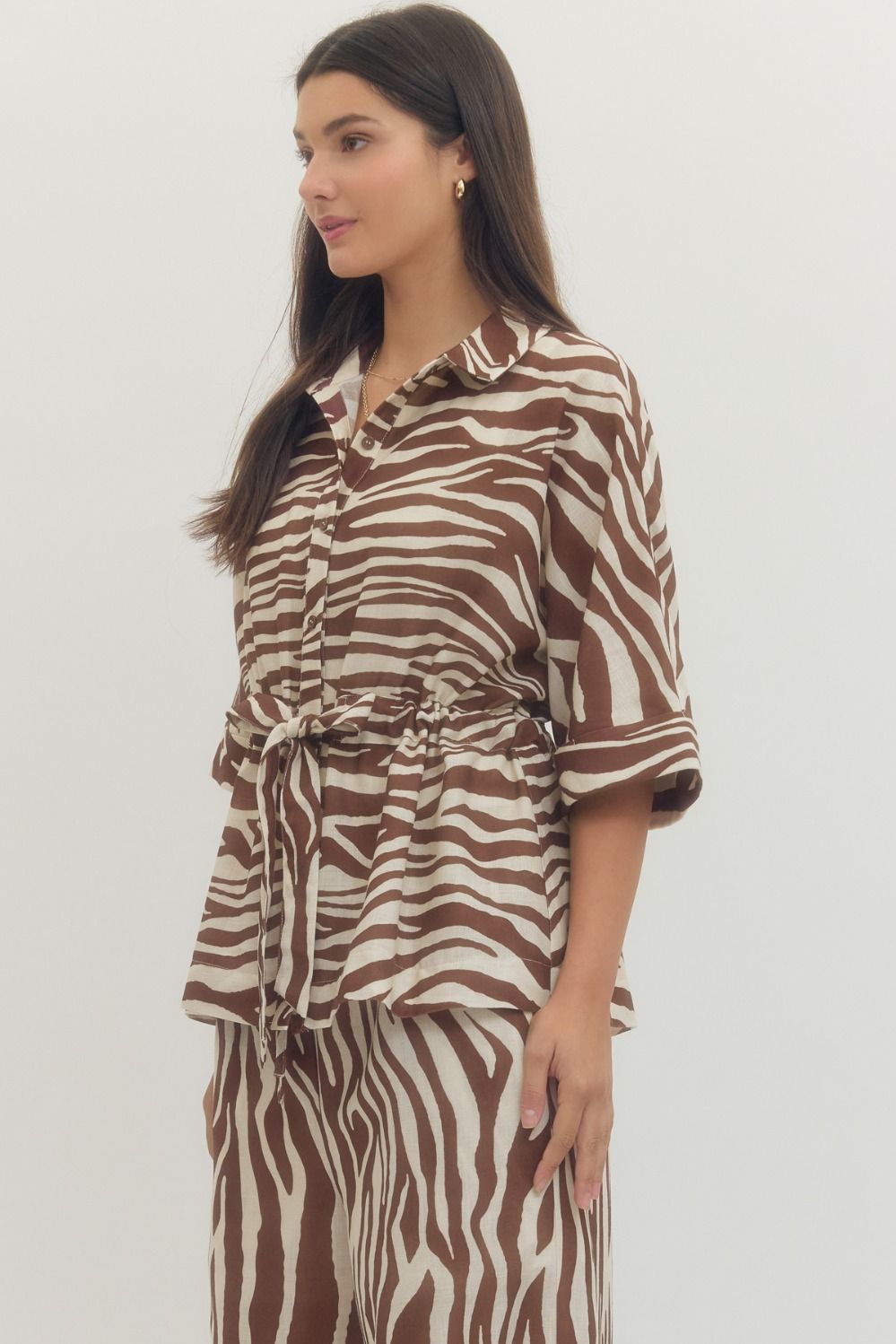 Sultry in Stripes + Tie Printed Top - Brown