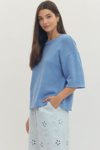 Sweetwater Knit Drop Shoulder Top- Chambray
