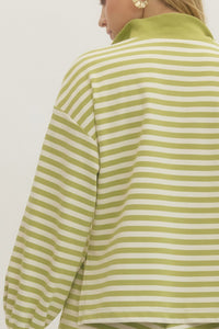 Limelight Stripes Long Sleeve V Neck Pullover - Matcha