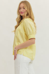 Lemon Drop Puff Sleeve Button Up Top - Yellow