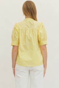 Lemon Drop Puff Sleeve Button Up Top - Yellow