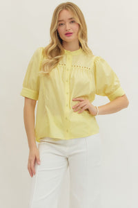 Lemon Drop Puff Sleeve Button Up Top - Yellow