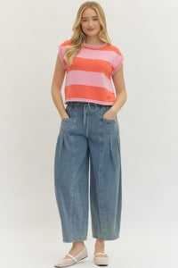 Summer Soda Striped Knit Top - Pink/Red Combo