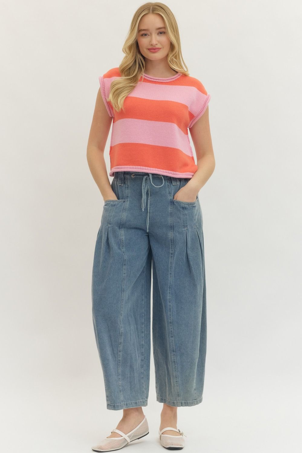Summer Soda Striped Knit Top - Pink/Red Combo