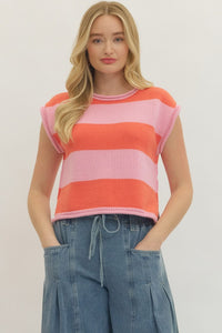 Summer Soda Striped Knit Top - Pink/Red Combo