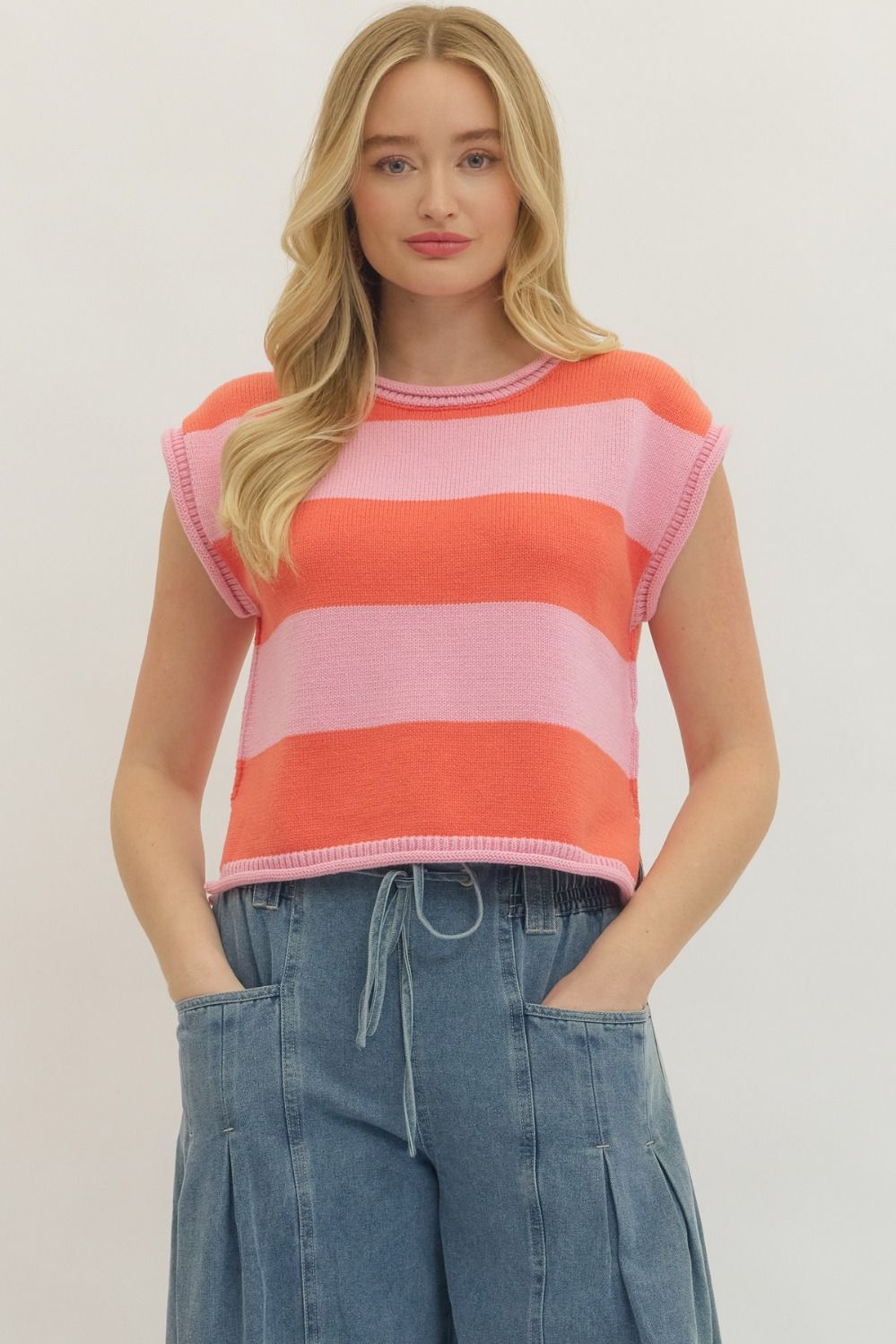 Summer Soda Striped Knit Top - Pink/Red Combo