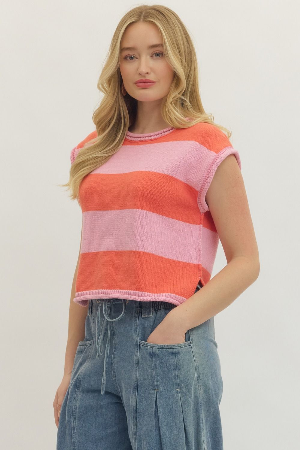 Summer Soda Striped Knit Top - Pink/Red Combo