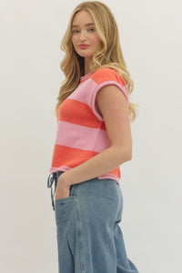 Summer Soda Striped Knit Top - Pink/Red Combo