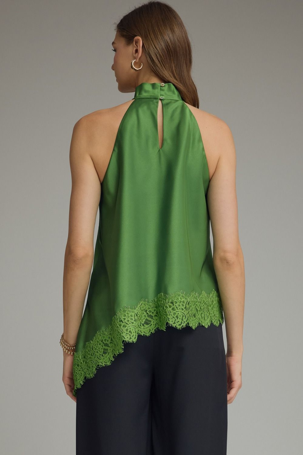 Emerald Affair Lace Trim Halter Top - Pine