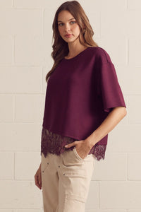 Legacy & Lace Scallop Detailed Blouse in Maroon