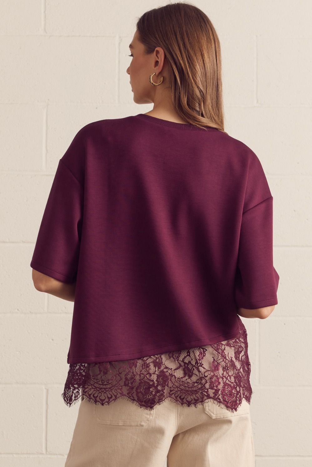 Legacy & Lace Scallop Detailed Blouse in Maroon