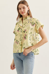 Sunny Side Floral Printed Ruffle Top - Lemon