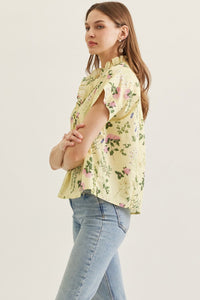 Sunny Side Floral Printed Ruffle Top - Lemon