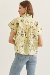 Sunny Side Floral Printed Ruffle Top - Lemon