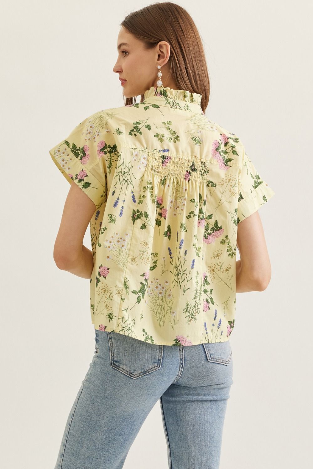 Sunny Side Floral Printed Ruffle Top - Lemon
