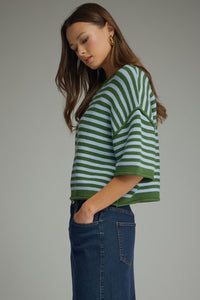 Fairway Striped Short Sleeve Knit Top - Green