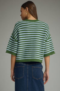 Fairway Striped Short Sleeve Knit Top - Green