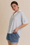 Pure Bliss Relaxed Striped Polo Blouse - Light Blue