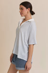 Pure Bliss Relaxed Striped Polo Blouse - Light Blue