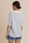 Pure Bliss Relaxed Striped Polo Blouse - Light Blue