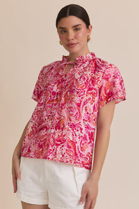 Playful In Paisley Printed Ruffle Detail Blouse