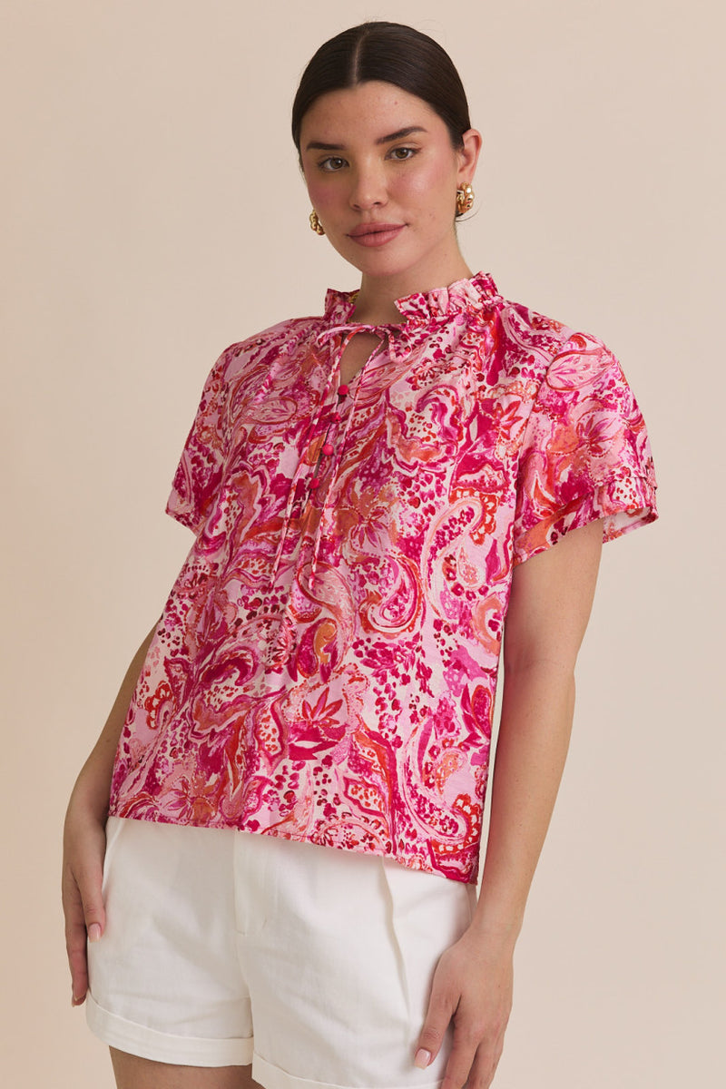 Playful In Paisley Printed Ruffle Detail Blouse