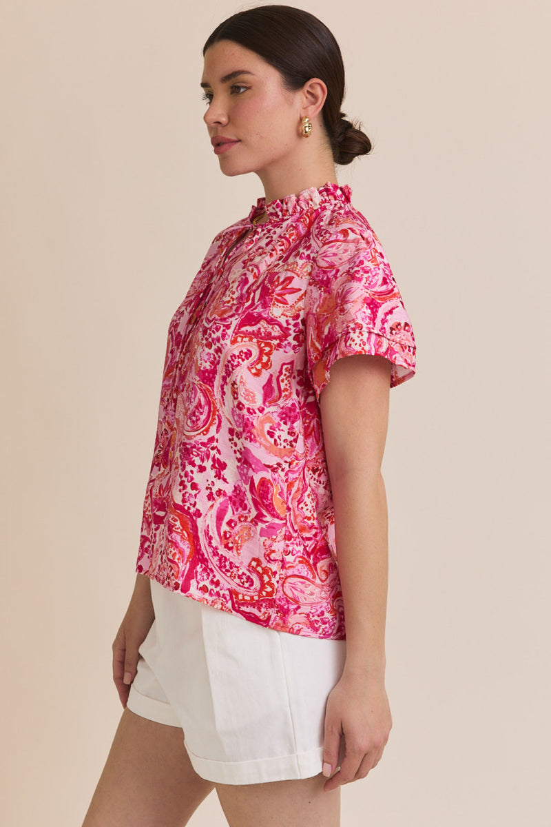 Playful In Paisley Printed Ruffle Detail Blouse