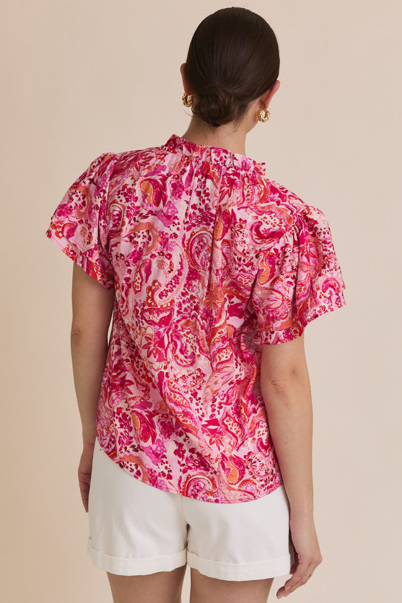 Playful In Paisley Printed Ruffle Detail Blouse