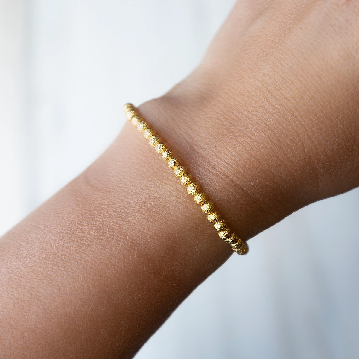 Lenny & Eva Tarnish Resistant Gold Plated 4mm Textured Beaded Stretch Bracelet