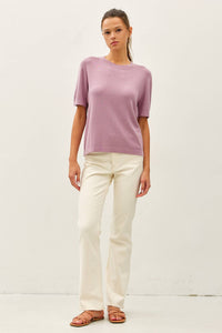 Cozy Cashmere Blend Knit Short Sleeve Top - Lavender