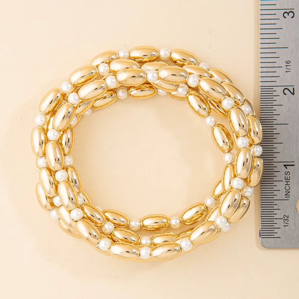 Oval Bead and Pearl Stretch Bracelets - Set of 5