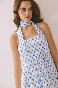 Porcelain Picnic Floral Printed Mini Dress + Matching Scarf