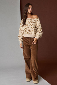 Speckled Spice Spotted Print Off The Shoulder Sweatshirt / Top