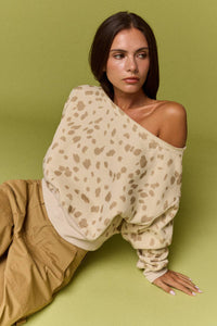 Speckled Spice Spotted Print Off The Shoulder Sweatshirt / Top