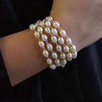 Lenny & Eva Tarnish Resistant Pearl & Gold Duo Beaded Stretch Bracelet