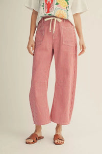 Cherry Gelato Striped Drawstring Barrel Pants - Red