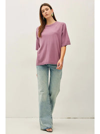 Wild Iris Crew Neck Knit Sweater Top - Iris