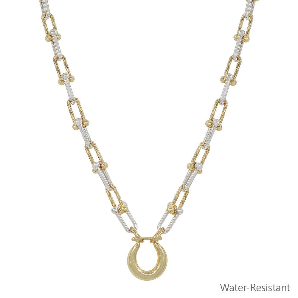 Buckle Up Water Resistant Mixed Metals Necklace (16"-18")