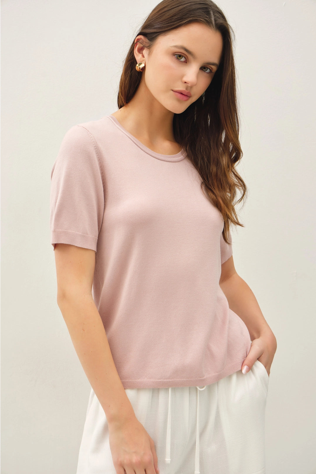 Lacie Lightweight & Loose Fitting Everyday Knit Tee in Dusty Pink