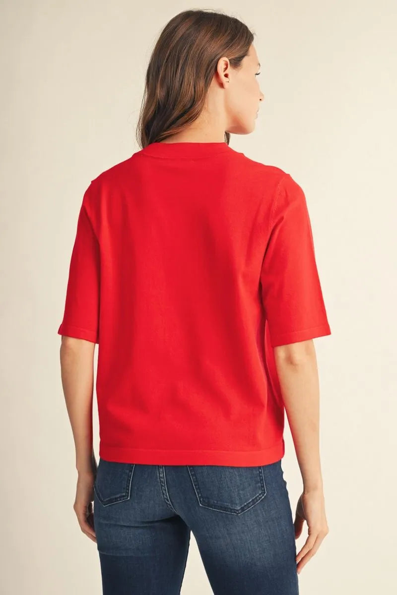 Crush Hour Knit Short Sleeve Top - Red