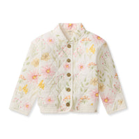 Girls Quilted Floral Print Button Up Jacket