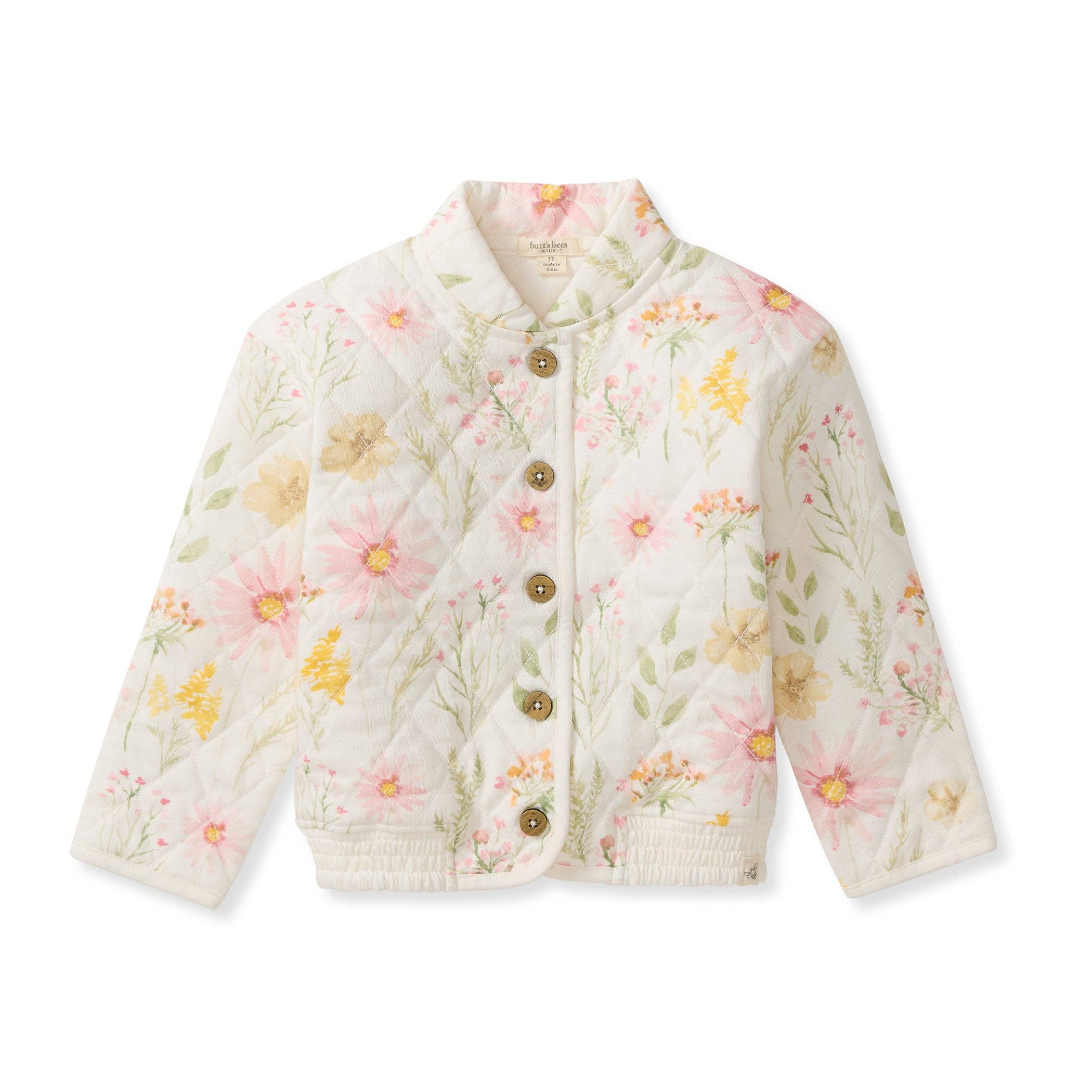 Girls Quilted Floral Print Button Up Jacket
