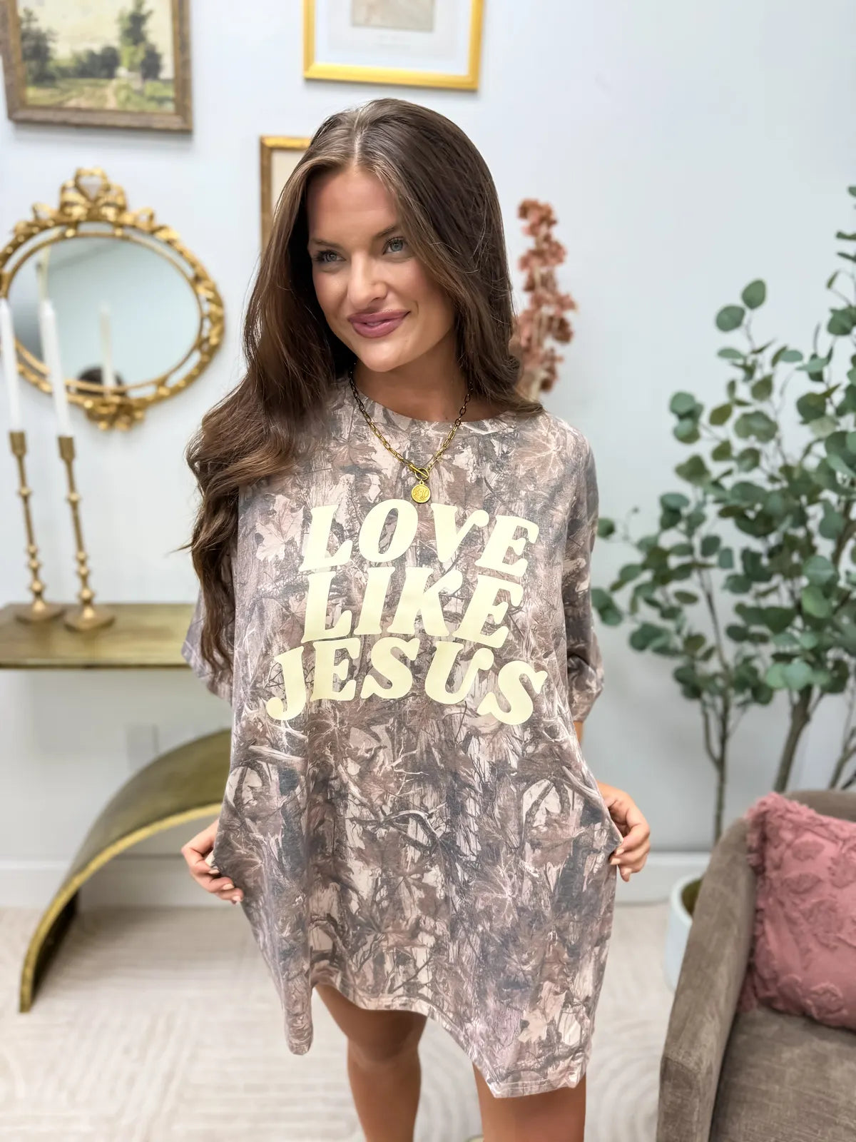 Love Like Jesus Oversized Graphic Tee - Dark Camo