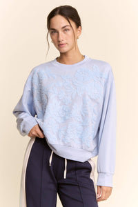 Countryside Blooms Two-Toned Floral Embroidered Knit Sweatshirt / Top