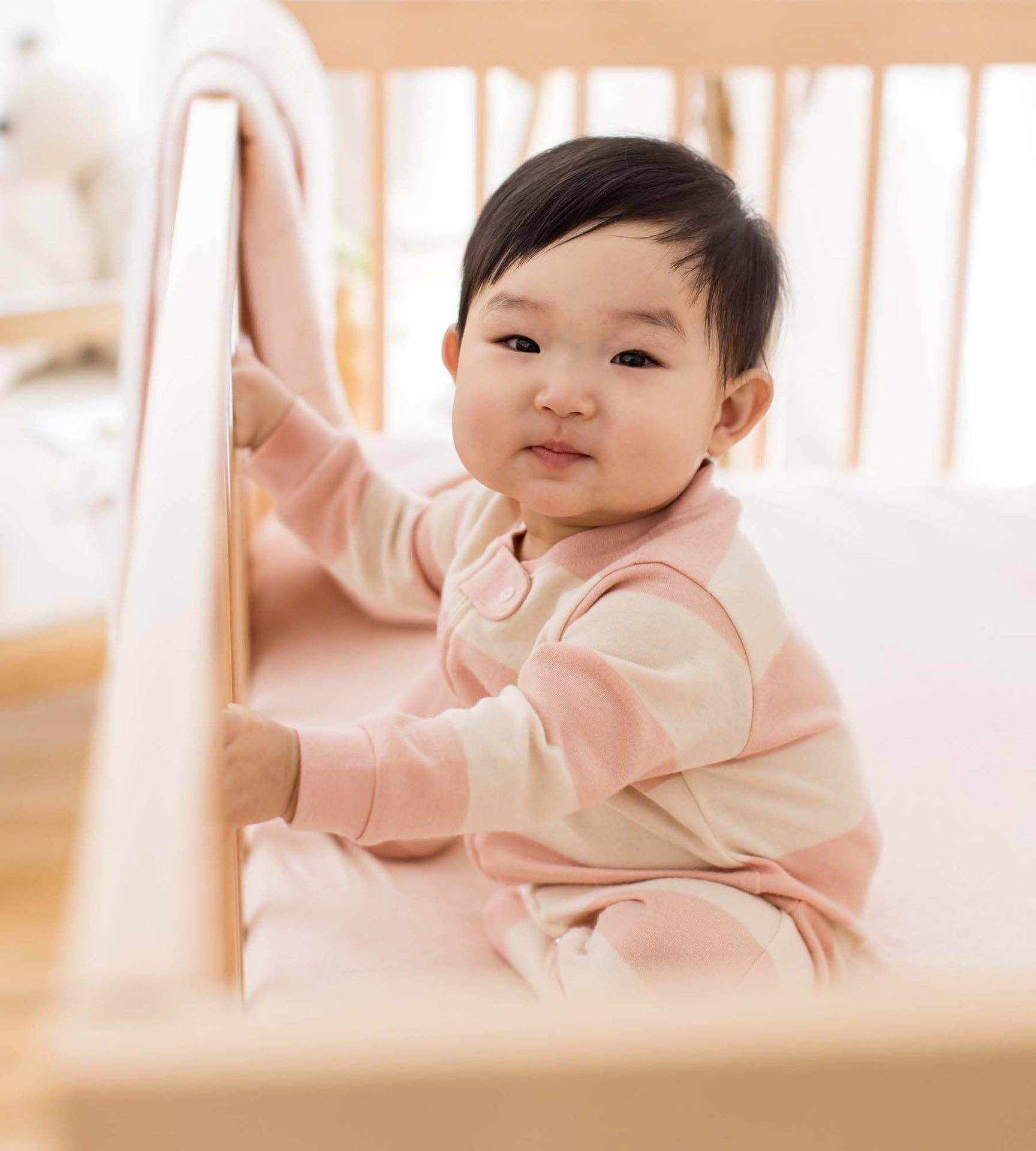Rugby Stripe Organic Cotton Sleep & Play - Pink Sand