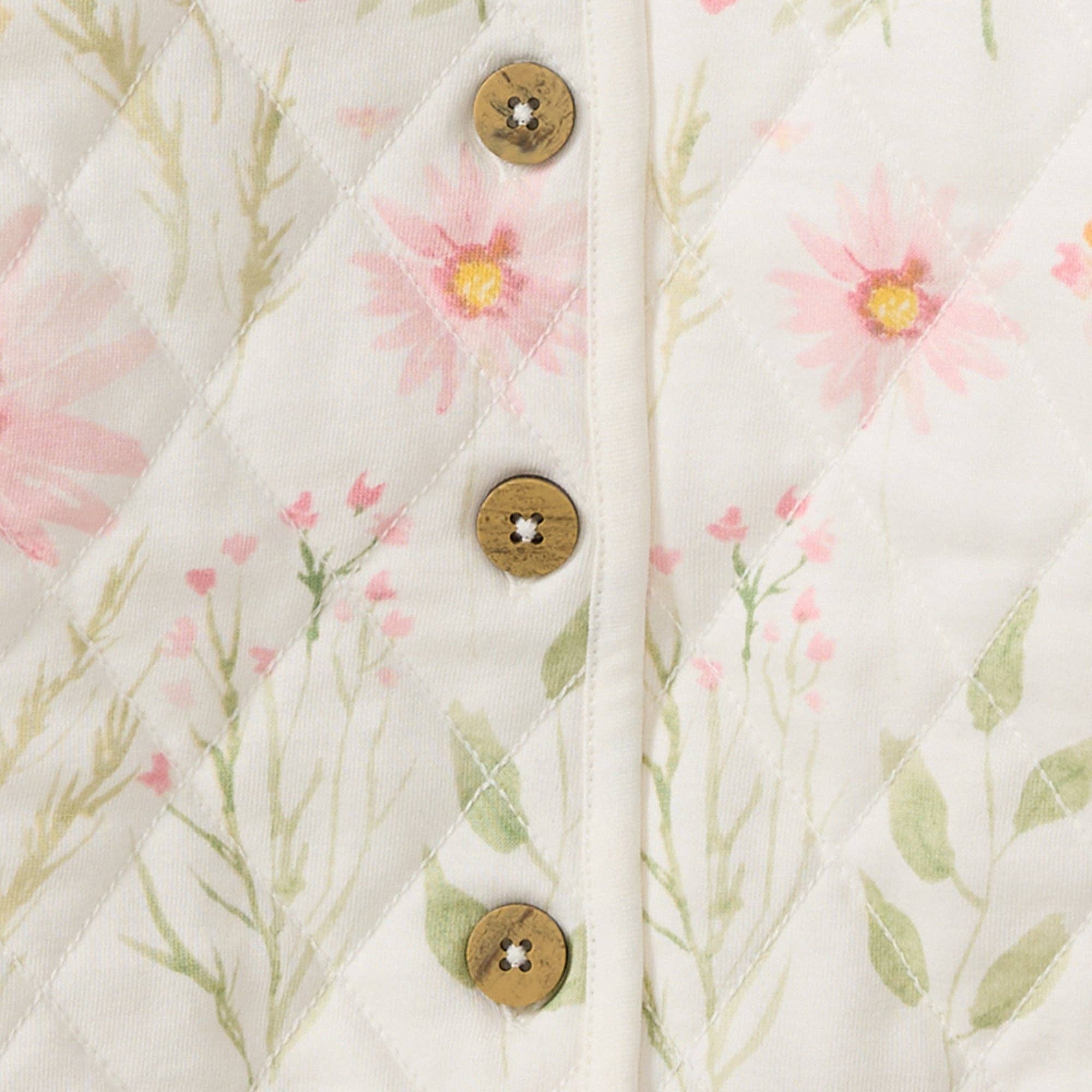 Girls Quilted Floral Print Button Up Jacket