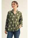 Fern & Fleur Printed Button Up Top - Olive