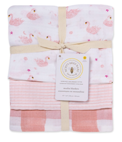 Graceful Swan Organic Muslin Baby Swaddle Blankets 3 Pack